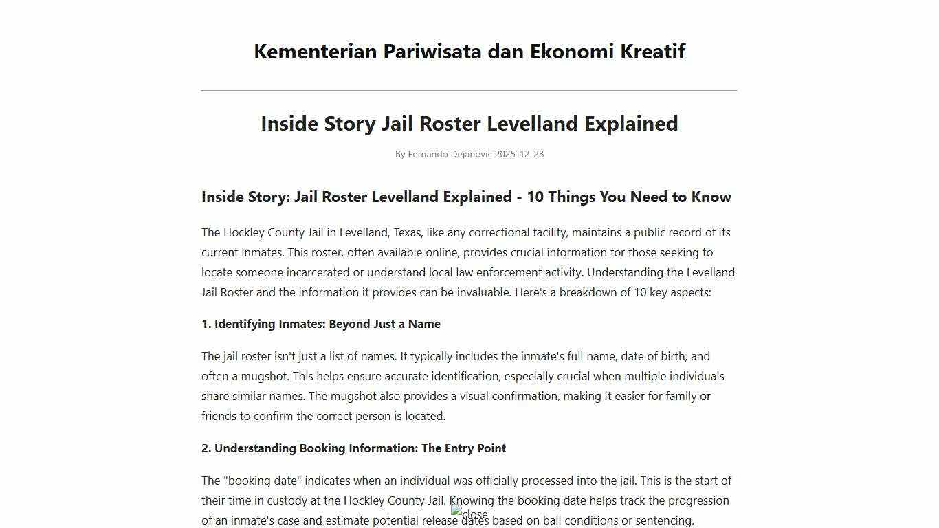Inside Story Jail Roster Levelland Explained - Kementerian Pariwisata dan Ekonomi Kreatif
