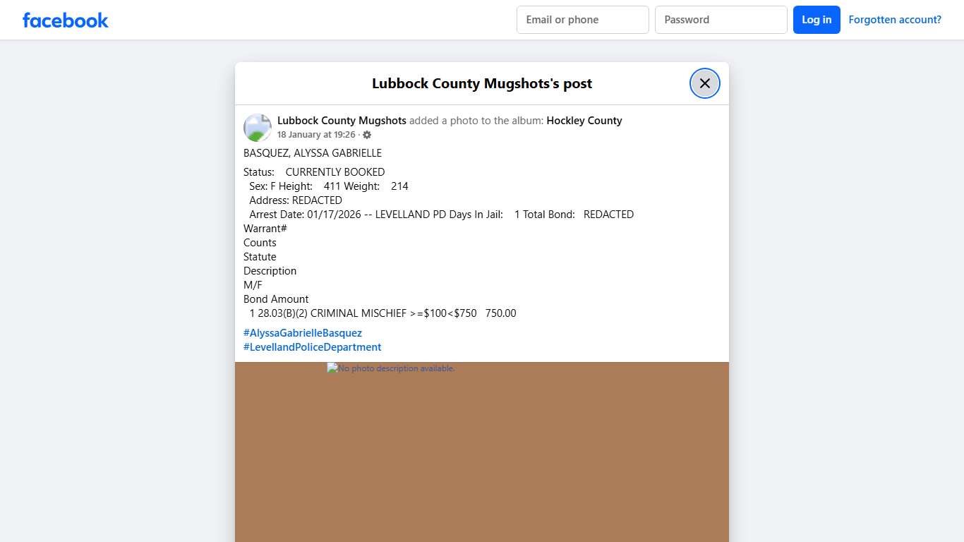 BASQUEZ, ALYSSA GABRIELLE... - Lubbock County Mugshots Facebook