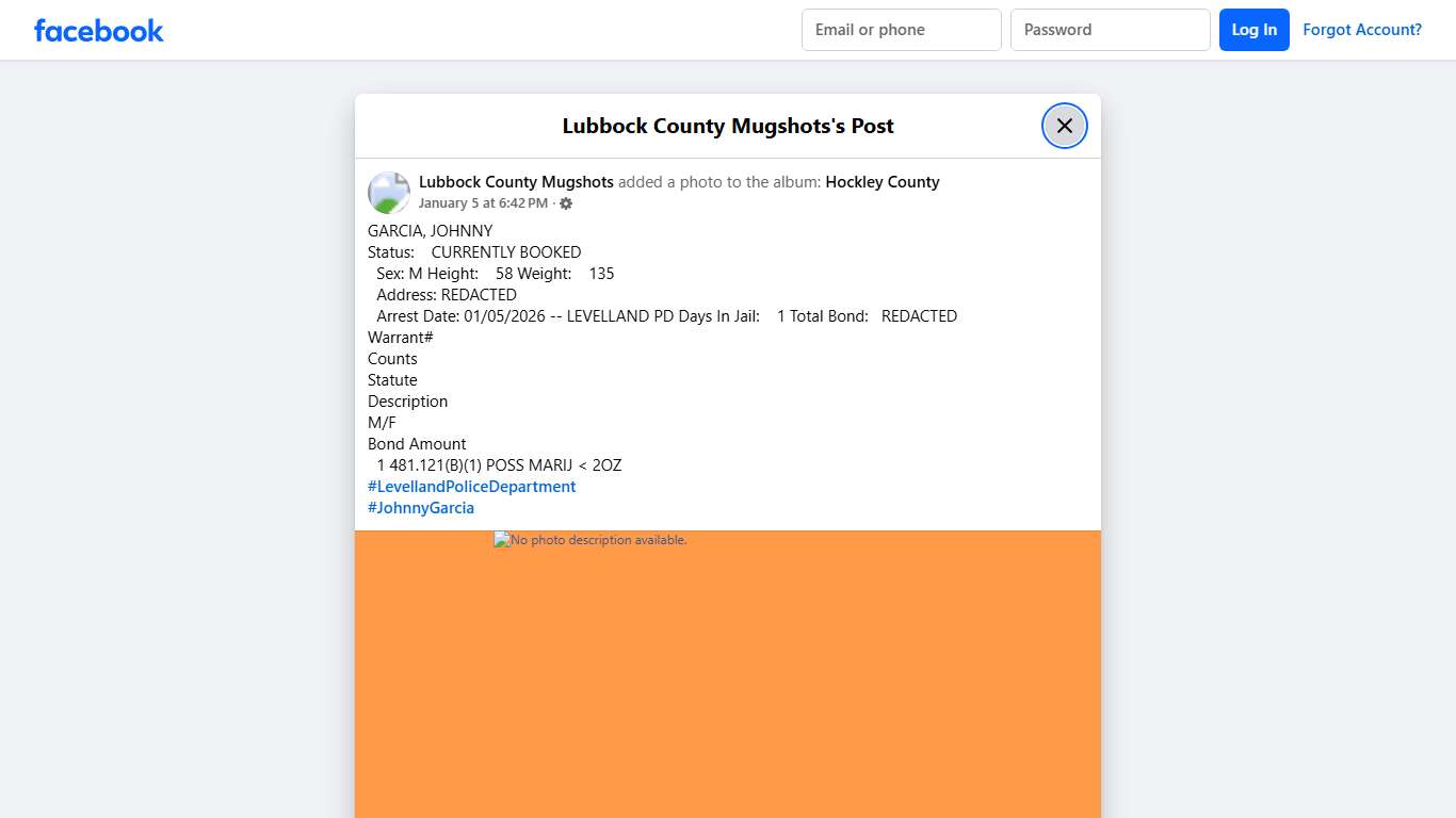 GARCIA, JOHNNY Status:... - Lubbock County Mugshots Facebook